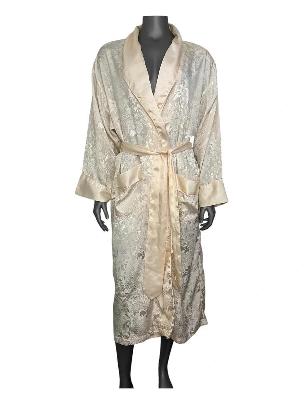 Victoria's Secret Robe Women’s M/L Cream Satin-Trim Jacquard Sash Vintage Bridal